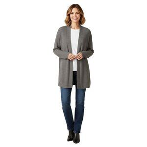 Eileen Fisher Vintage Gray Brown Italian Wool Open Front Cardigan Sweater Size M